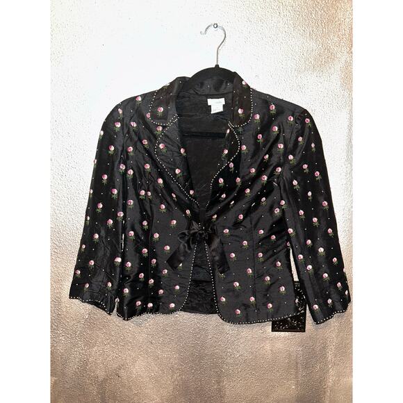 Anthropologie Odille Cottage Core Silk Embroidered Beaded Floral Jacket Blazer - Picture 1 of 7